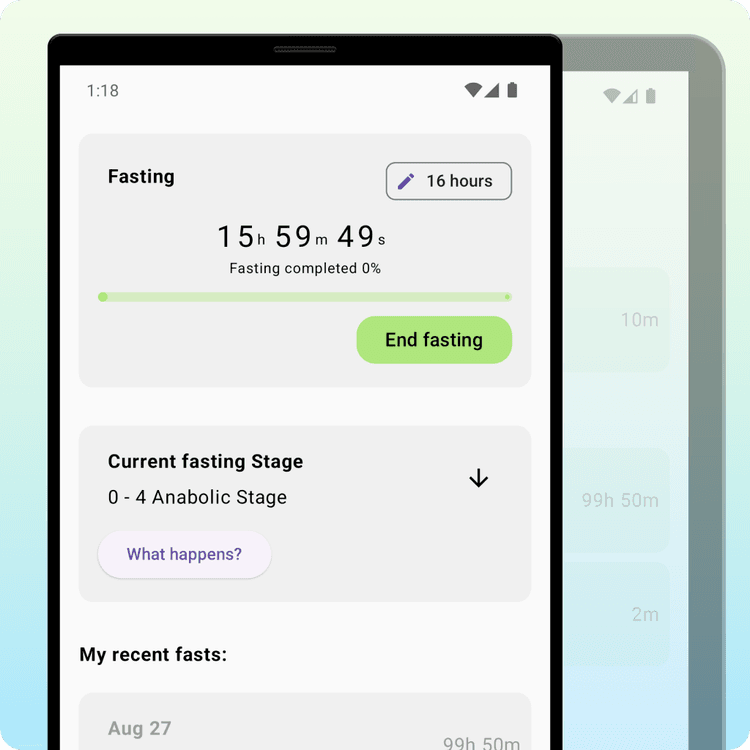 FastingAI intermittent fasting tracker app interface showing fasting timer and progress tracking